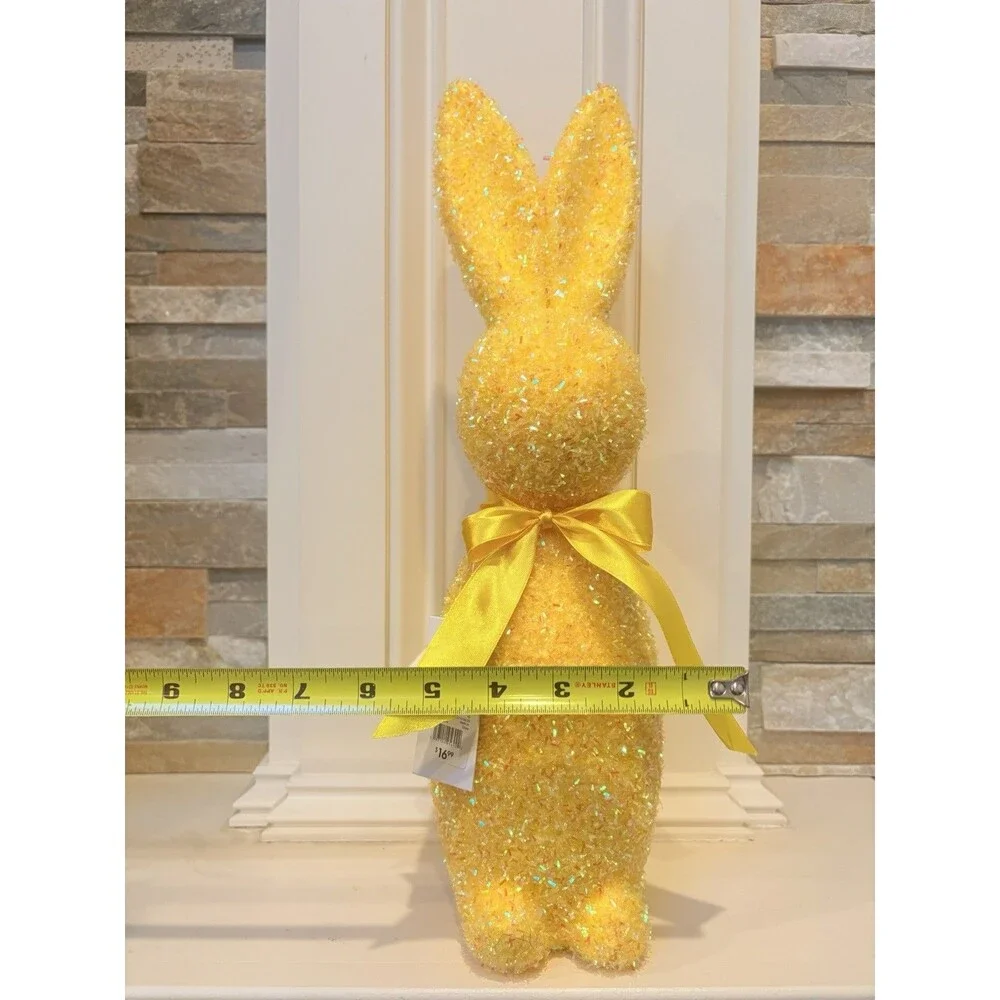 At Home Bunny Brights Easter 16in Yellow Glitter Plastic Bunny Figurine